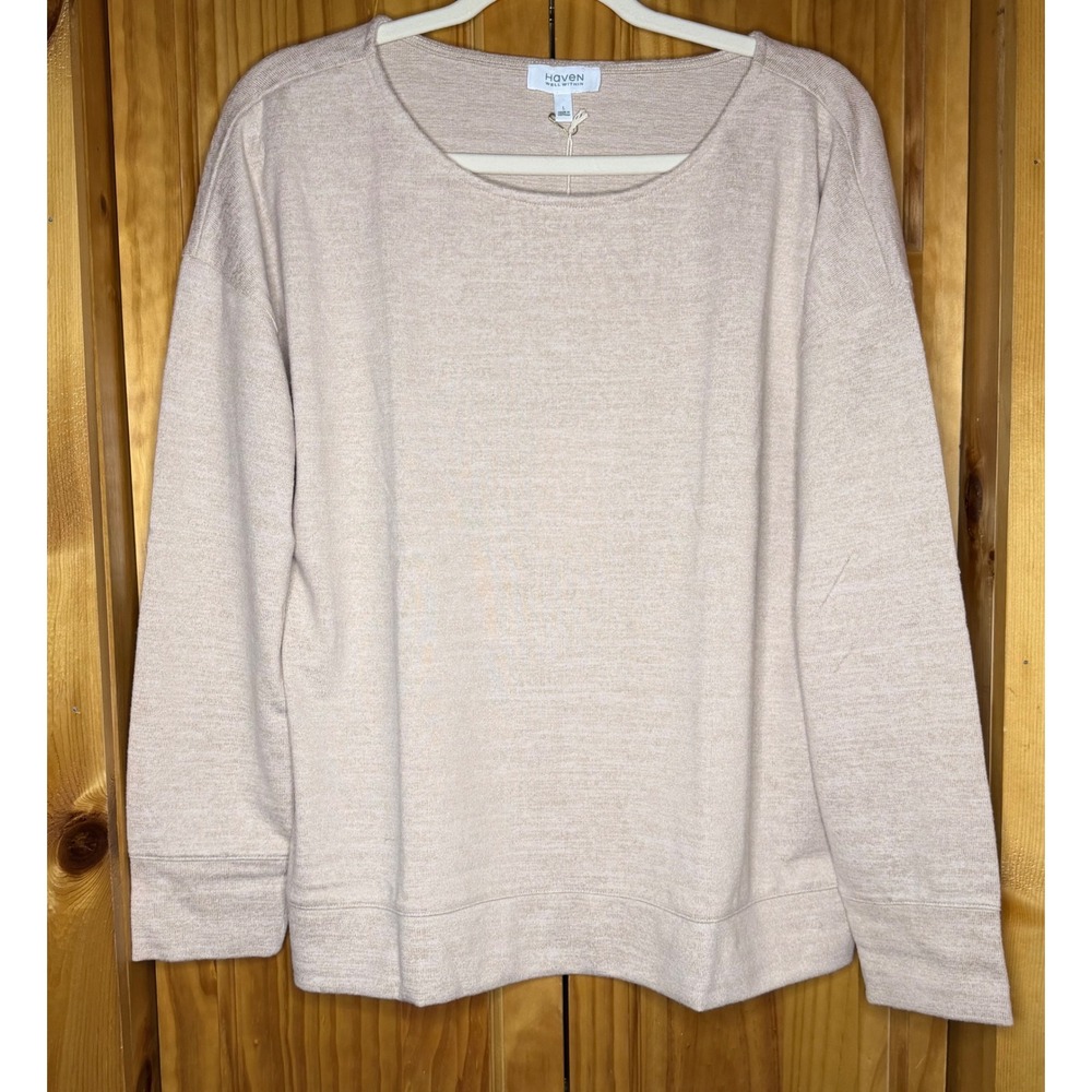 Haven Well Within NWT Marled Knit Boat Neck Top Heathered Oatmeal Pullover L - Picture 2 of 9